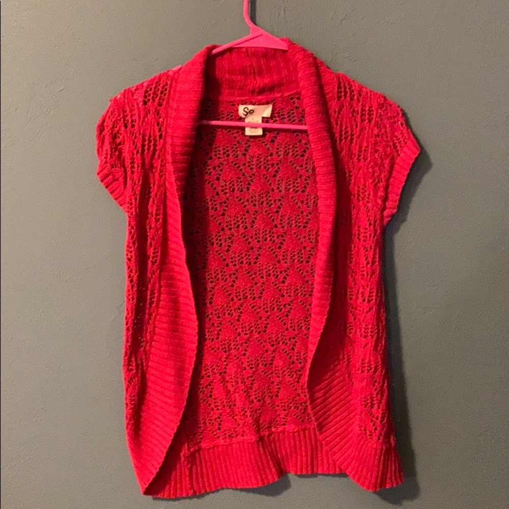 Pink Knitted Short Sleeve Cardigan